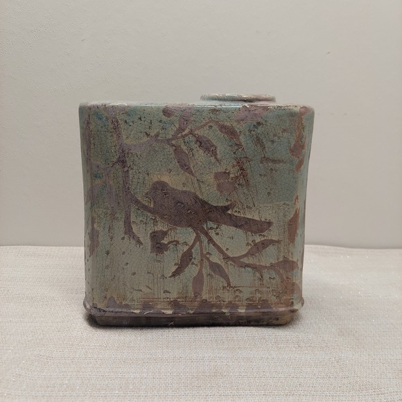 Uttermost Other - Uttermost Bird on Branch Ceramic Vase Rectangular Teal Brown Crackle Glaze 10in‎